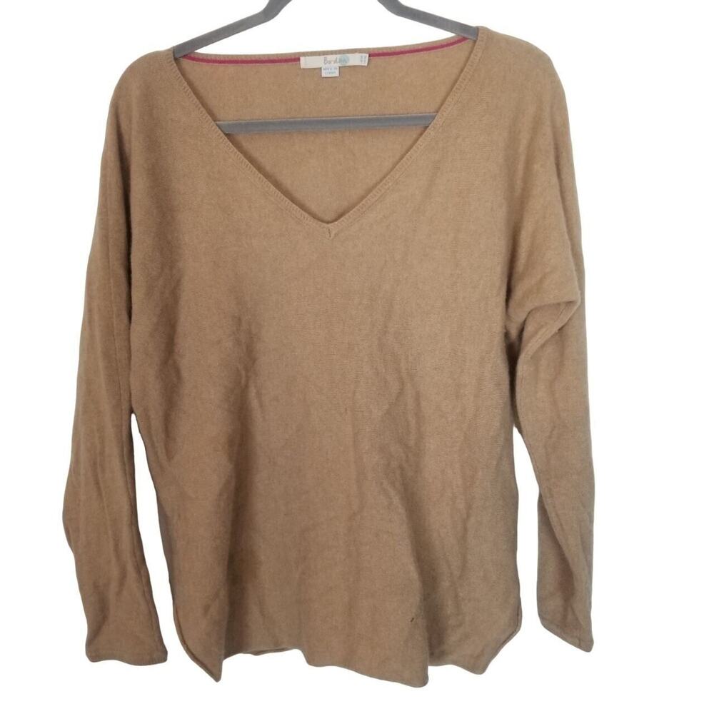 Boden Womens Cashmere V-Neck Sweater Size 10 Quiet Luxury Minimalist Capsule Tan